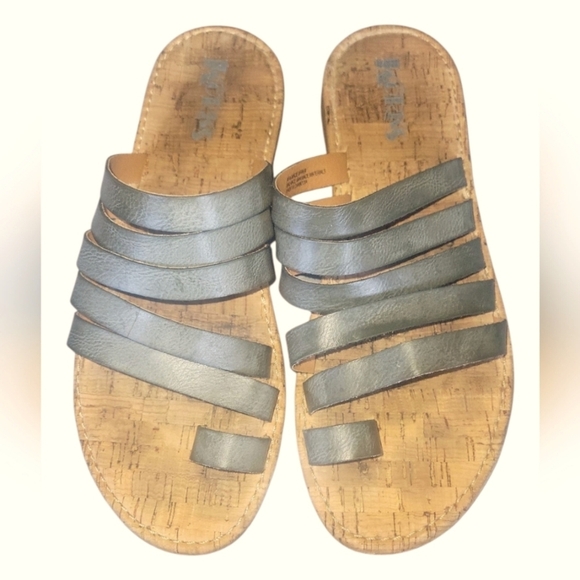 Korks Women's Shay Strappy Open Toe Cork Footbed Gray-Blue Sandals Sz 10 - Picture 1 of 7